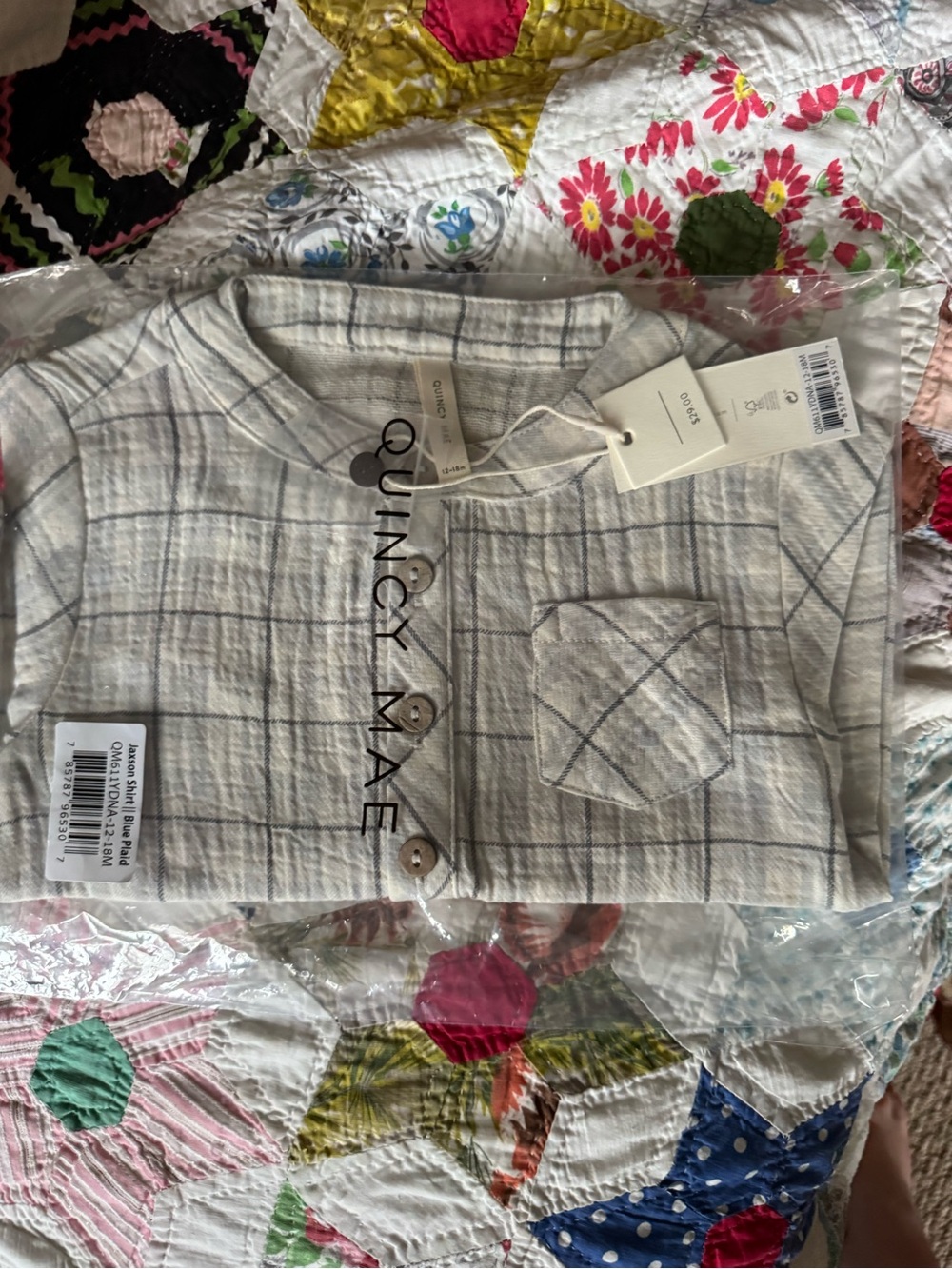 Quincy Mae Light Beige Plaid Button-Down Shirt